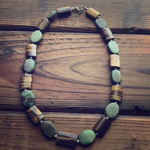 Green Stone & Wood Necklace